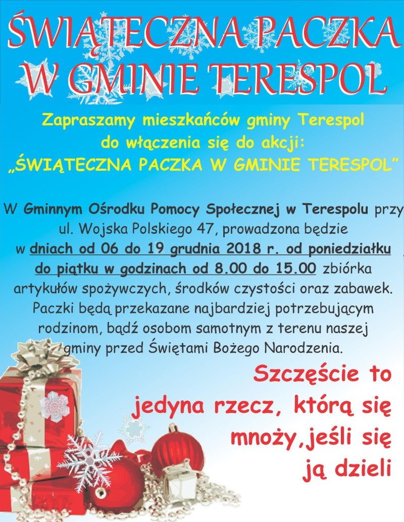 ŚWIĄTECZNA PACZKA W GMINIE TERESPOL